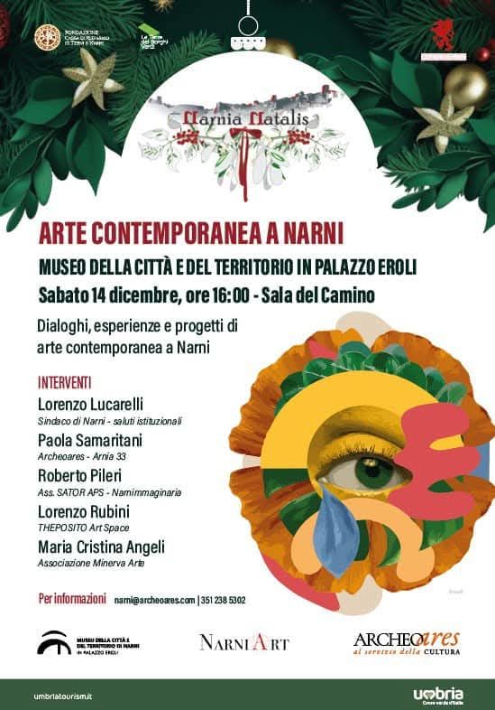 Potrebbe essere un'illustrazione raffigurante il seguente testo "PCREMITONE nTKAK TYARKNM Lamia Natalisa ARTE CONTEMPORANEA A NARNI MUSEO DELLA CITTÀ EDEL TERRITORIO IN PALAZZO EROLI Sabato 14 dicembre, ore 16:00 -Sala del Camino Dialoghi, esperienze e progetti di arte contemporanea a Narni INTERVENTI Lorenzo Lucarelli Sindaco Narni seluti istituzional Paola Samaritani Archeoares Arnia Roberto Pileri Ass. SATOR APS Namimmaginaria Lorenzo Rubini THEPOSITO Art ArtSpace Maria Cristina Angeli Associazione Minerva Arta Per Perinformazioni waminarchooares.com 351 238 5302 MyЛE ΜИH.CAE CIPIAE 。x220 NCM NARNIART umbriatourismit ARCHEQURES al HEΩΕΣΕΙΚ della CULTURA umbria GReFTENICIE"